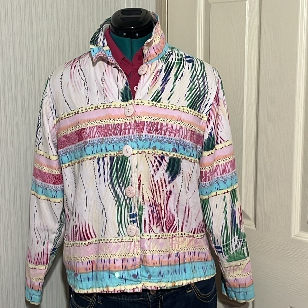 N.D.S. Long Sleeve Multi Color Sequins Top/Blazer (104T) - Picture 2 of 10